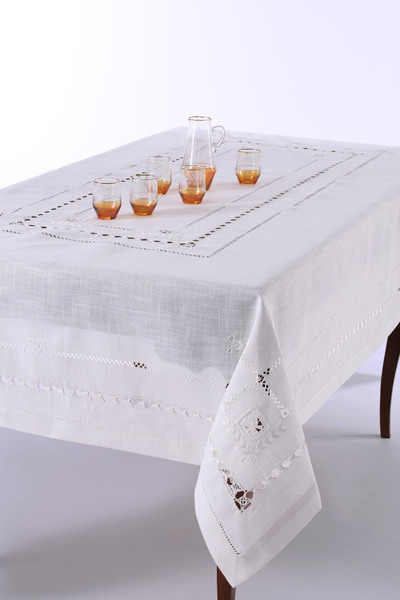 Silk Fashion Χειροποίητο τραπεζομάντηλο 9108 (170cm x 220cm) λευκό -