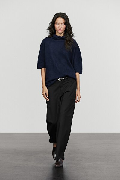 Massimo Dutti %100 yün, kısa kollu, oversize triko kazak