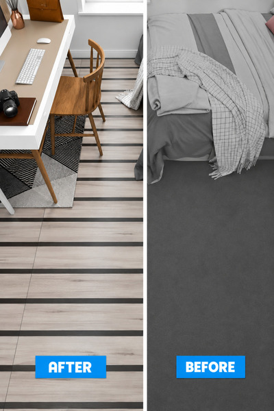 UKAB DEKOR Self-Adhesive Striped Wood Textured Floor Covering Panel 70X70 cm