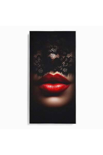 Luxcanva Tablou Canvas Misterul Buzei Rosii 60x120 cm cu Rama Argintiu Portre...
