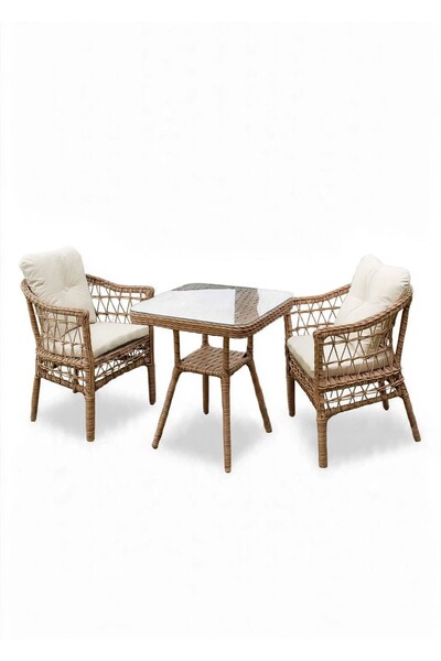 Alle Garden Mini Kahve Seti 2 KİŞİLİK 1+1 Masa AÇIK Örgü Rattan Balkon Takımı...