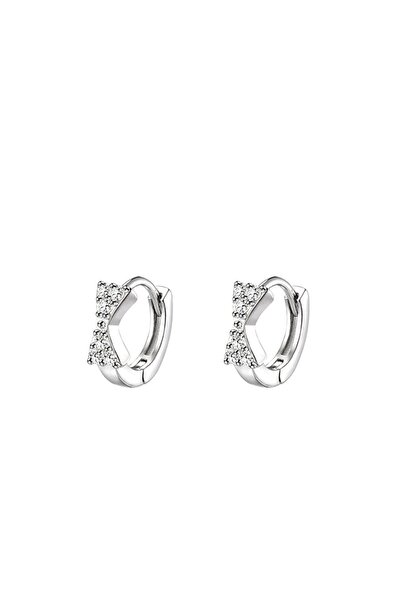 Peach Jewelry Καμπυλωτά σκουλαρίκια κρίκοι με λευκά ζιργκόν, ασήμι 925