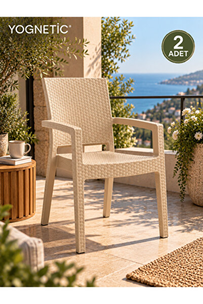 YOGNETIC Rattan Desenli, Dayanıklı, Kollu Sandalye | Bahçe, Balkon, Teras San...