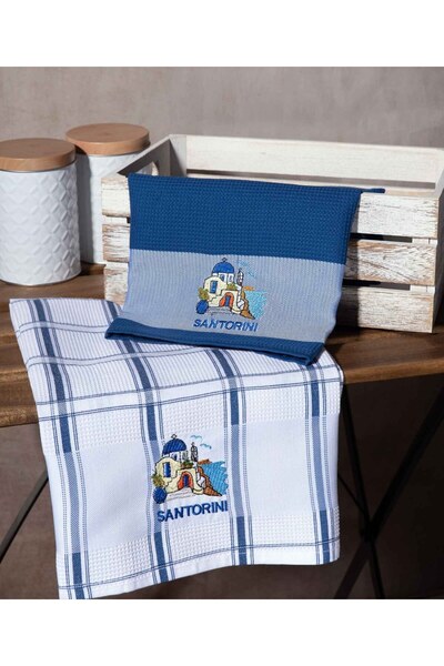 Silk Fashion Σετ 2 πετσετών πιάτων (50cm x 70cm) μπλε εκκλησία ΣΑΝΤΟΡΙΝΙ -