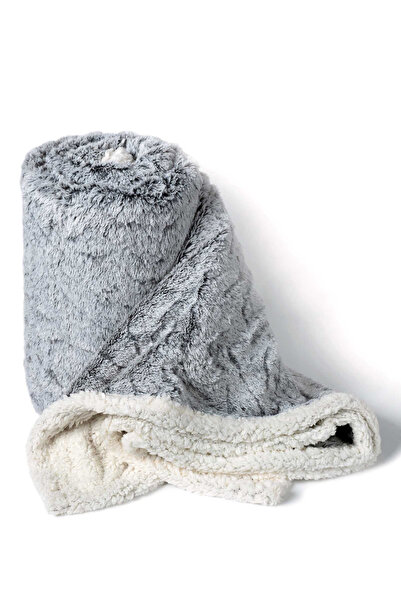 Silk Fashion Κουβέρτα fleece με sherpa (170cm x 220cm) γκρι με σχέδιο ζώου