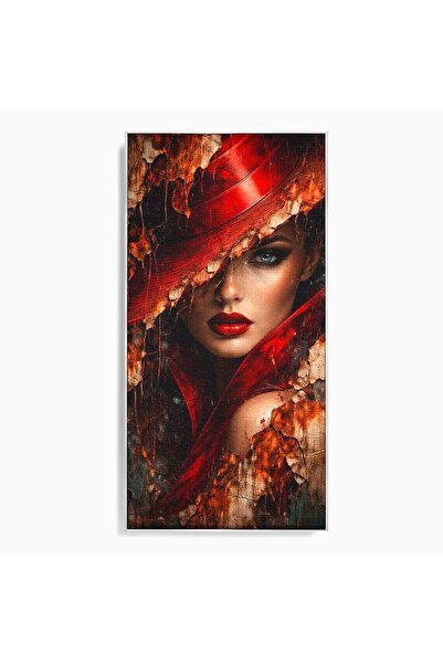 Luxcanva Tablou Canvas Femeie Misterioasa 50x100 cm cu Rama Argintiu Portret ...