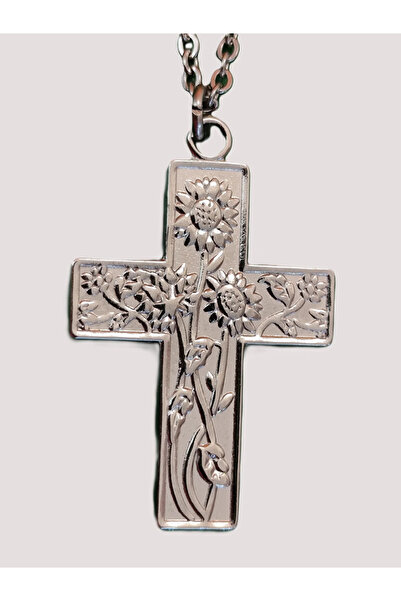 Peach Jewelry Ατσάλινος Σταυρός με Ηλιοτρόπια Ασημί