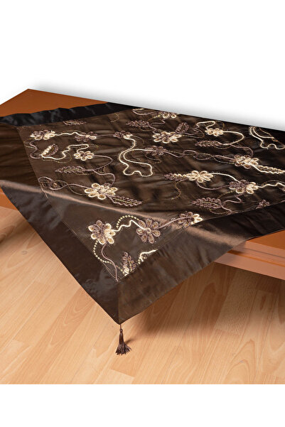 Silk Fashion Σατέν τραπεζομάντηλο A11 (120cm x 120cm) καφέ