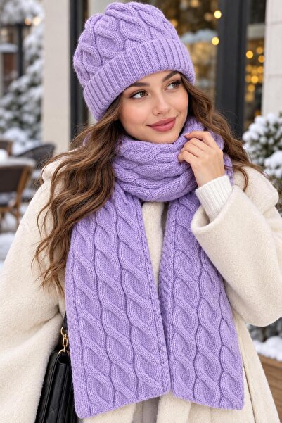 Wearflawless Kadın Yün 2'li Takım Kışlık Şık Örme Bere ve Atkı Takımı, İkili ...