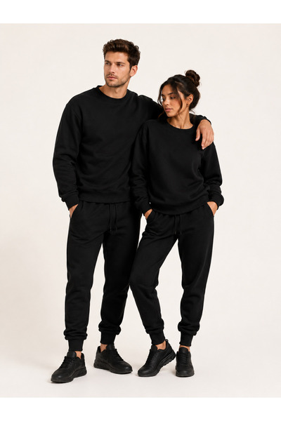 Jooy Sevgili Çift Kombini 2'li Bisiklet Yaka Sweatshirt 2'li Eşofman Altı 4 Parça Set