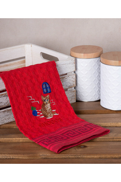 Silk Fashion Σετ από 12 πετσέτες πιάτων βάφλας (50cm x 70cm) κόκκινη γάτα ΡΟΔ...