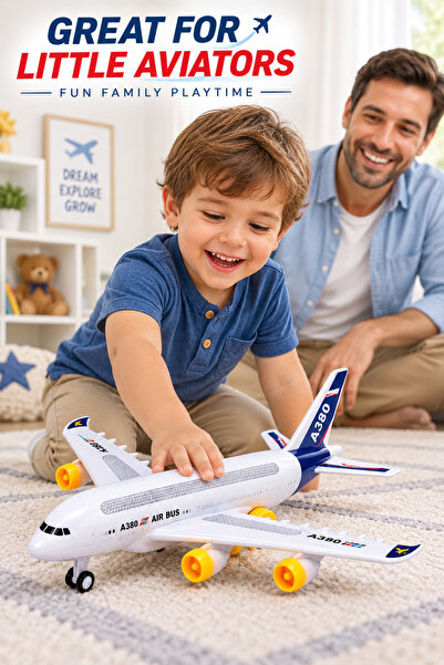 Toy Factory A380-Style Electric Toy Airplane for Kids Ages 3+ – Battery-Opera...