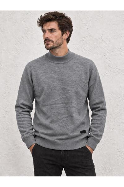 TENA Men's Gray Melange Half Fisherman Corspan Basic Knitwear