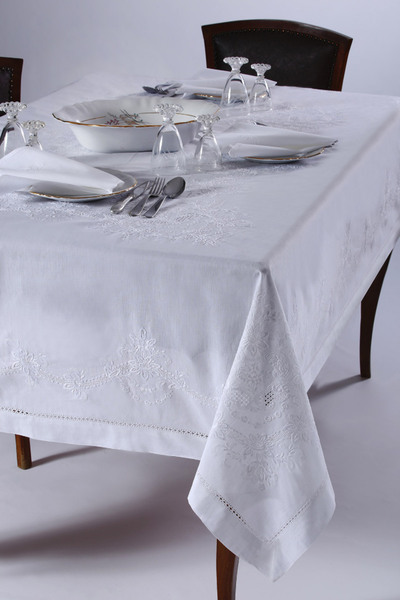 Silk Fashion Χειροποίητο τραπεζομάντιλο 3X43 (170εκ x 220εκ) λευκό