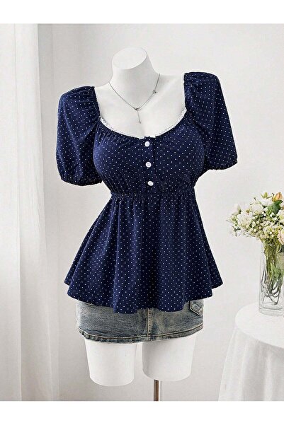 Sheya Риза с къс ръкав, синя - 3XL