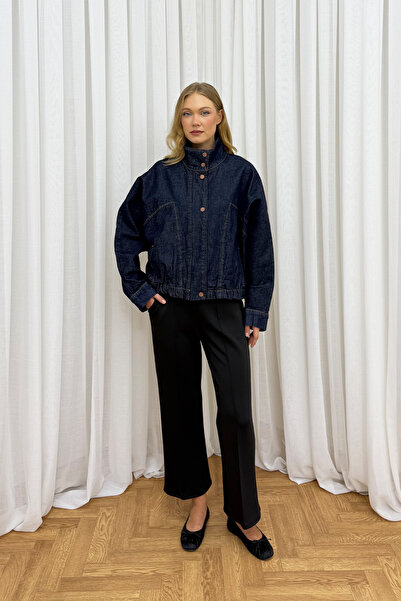 Melike Tatar Fermuarlı Denim Ceket 86-0639