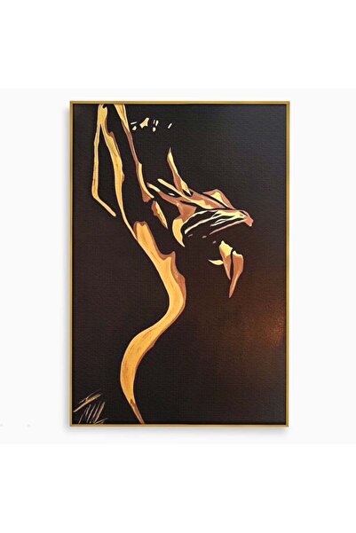Luxcanva Tablou Canvas Silueta Abstracta 70x100 cm cu Rama Auriu Nuditate Abs...