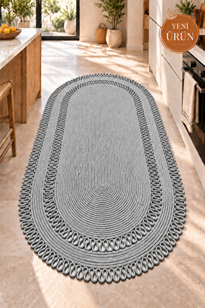 MaVaux Alessa Doğal Oval Hasır Jüt Kilim Oval Dekoratif Örgü Kilim – Modern B...