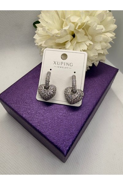 XUPING JEWELRY Zircon Stone Filled Heart Model Silver Color Steel Earrings
