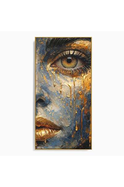 Luxcanva Tablou Canvas Chipul De Aur 60x120 cm cu Rama Auriu Portret Abstract...
