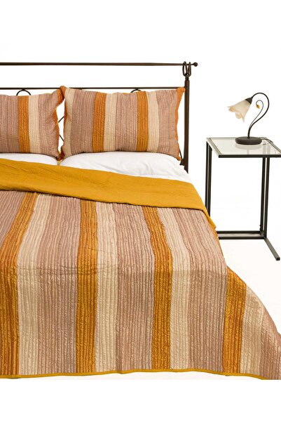Silk Fashion Σετ κουβερλί (220εκ x 240εκ + 2 x 50εκ x 70εκ) 6329 χρυσό -