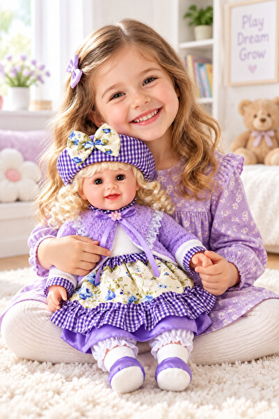 Toy Factory Cute Fashion Doll with Curly Hair & Floral Dress – Bonnet Hat, So...