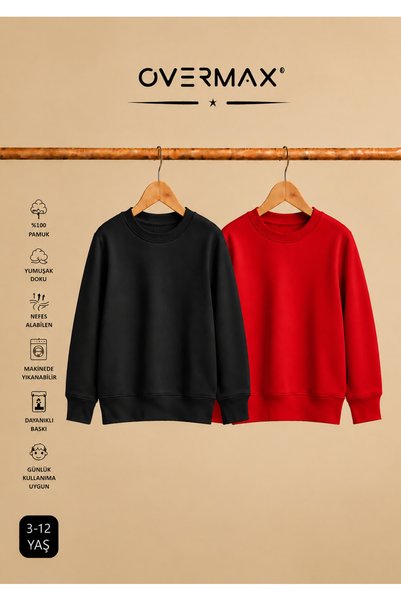 OVERMAX Set de 2 hanorace fără glugă – Unisex pentru copii – 3-12 ani
