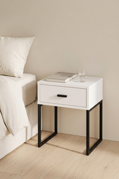 Sevinse Home NOKTA Metal Ayaklı 1 Çekmeceli Komodin 45x33x52 cm Başucu Sehpas...