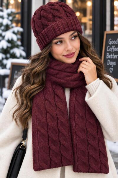 Wearflawless Women's Wool 2-Piece Set Winter Stylish Knitted Beanie and Scarf...