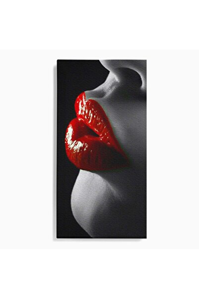 Luxcanva Tablou Canvas Sarutul Rosu 50x100 cm pe Sasiu Lemn Buze Arta Modern