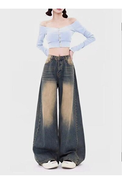 Yıkamalı Baggy Jean Pantalon
