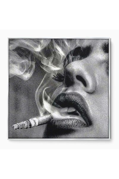 Luxcanva Tablou Canvas Fumatoare Misterioasa 120x120 cm cu Rama Argintiu Fuma...