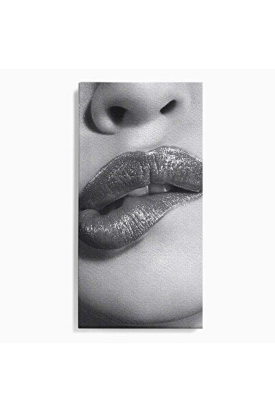 Luxcanva Tablou Canvas Buze Seducatoare 60x120 cm pe Sasiu Lemn Muscatura Fem...