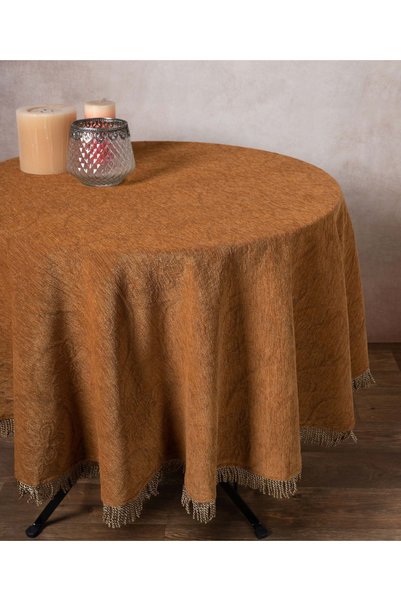 Silk Fashion Στρογγυλό τραπεζομάντιλο σενίλ 055 (175εκ.) χρυσό