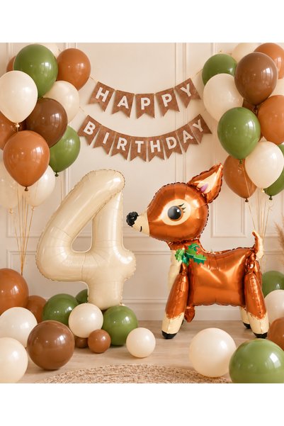 ALYA Party 4 Years Old Deer Themed Birthday Balloon Set 1-9 Years Old |   Foi...