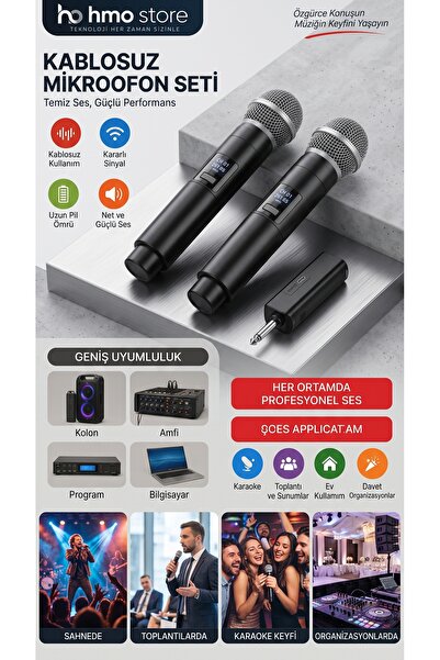 HMO Store Karaoke, Sahne ve Toplantılar İçin Profesyonel Kablosuz El Mikrofon...