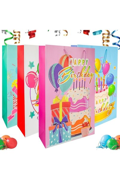 UKR Very Big 4 Pc Jumbo 55x40 cm Birthday Gift Bags Huge 22 inch Colorful Hap...