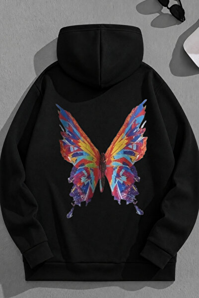 K KOZZ STYLE Unisex 3 Thread Cotton Black Color Butterfly Print Loose Fit Swe...