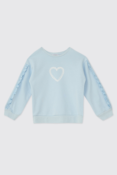 Panço Girl's Blue Sweatshirt with Crew Neck