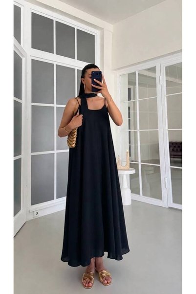 Olbia Women's Black Scarf Strap Long Chiffon Dress