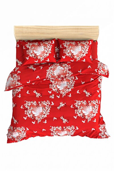 Maki Home طقم غطاء لحاف ماكيتكس 100% قطن أحمر مزدوج مقاس 200x220 مع نقش حمامة...