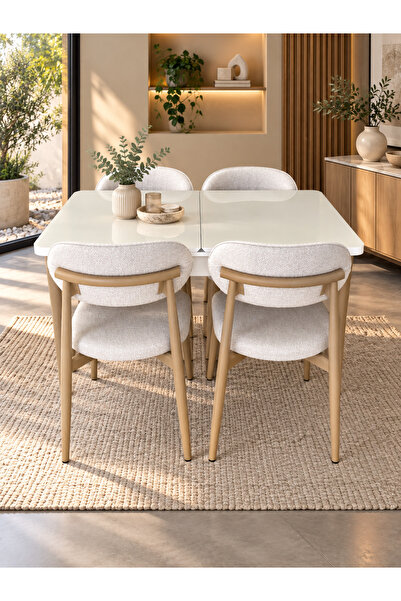 DEREN HOME Calvin Serisi 80x130 Açılabilir Masa +4 Adet Metal İskeletli Masa ...