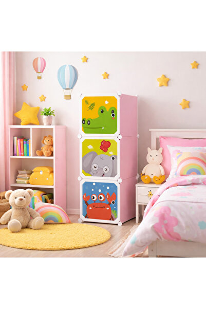 Vivendo Dulap modular pentru copii, 3 rafturi, durabil, 111x37x37 cm, diferit...