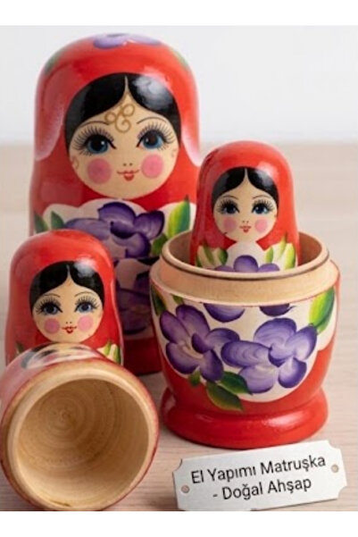 LRS STORE Ahşap Matruşka Bebek 5'li Set – İç İçe Geçen Rus Bebekleri El Boyam...