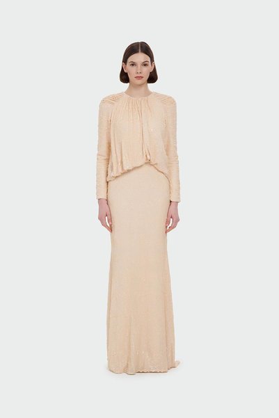 MERCI MS FANCY Payetli Uzun Kollu Drape Detaylı Abiye Takım