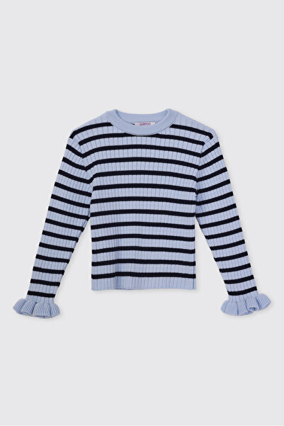 Panço Girl's Striped Knitwear Blue Sweater