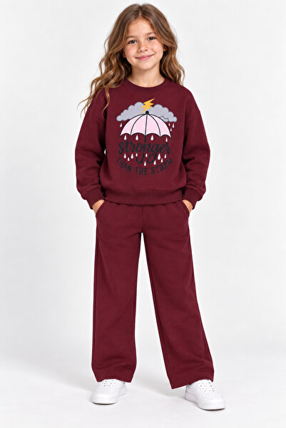 Joi Kids Kız Çocuk Şemdiye Şimşek Baskılı Wide Leg Eşofman Takımı – Sweatshir...