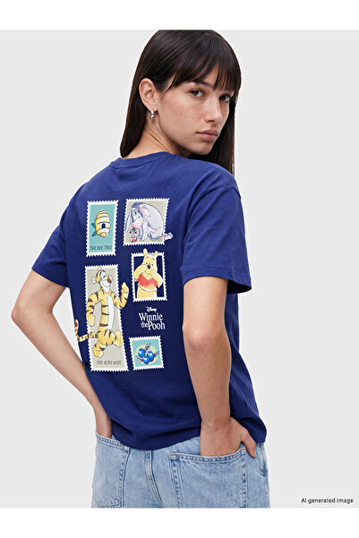 LC Waikiki Xside Navy Blue Winnie the Pooh Printed 100% Cotton Women's T-Shirt