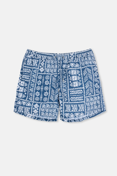 Dagi White-Indigo Ethnic Patterned Mid-Shorts