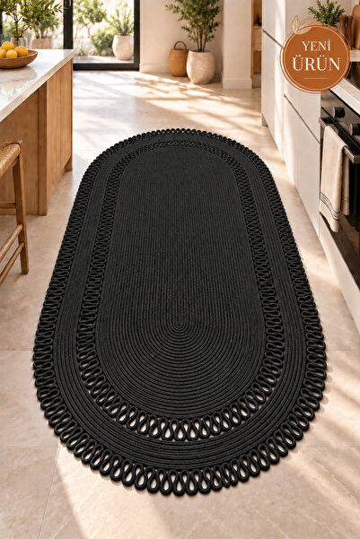 MaVaux Alessa Doğal Oval Hasır Jüt Kilim Oval Dekoratif Örgü Kilim – Modern B...